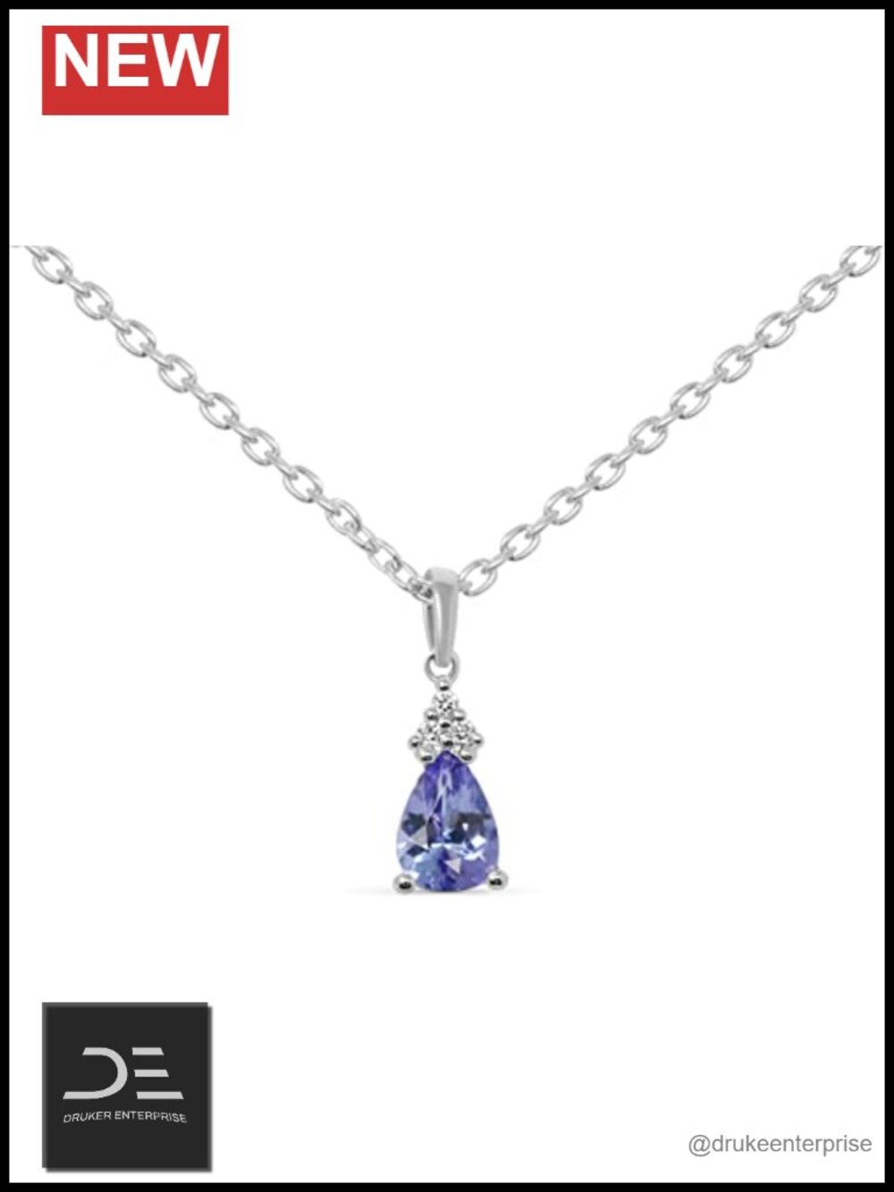 925 Sterling Silver Tanzanite Diamond Teardrop Pendant Necklace